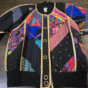 Vintage Jeanne Marc Quilted Jacket XS 4/6 Colorblock Pink Black Polka Dot 80s